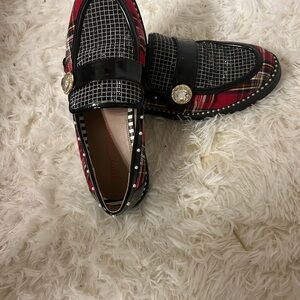 Betsey Johnson Red and Black Plaid Loafers